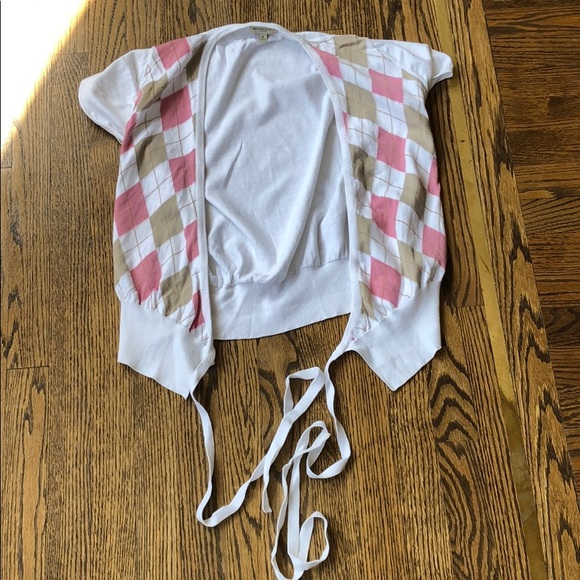 Burberry Pink and White Argyle Wrap Sweater - Picture 16 of 16